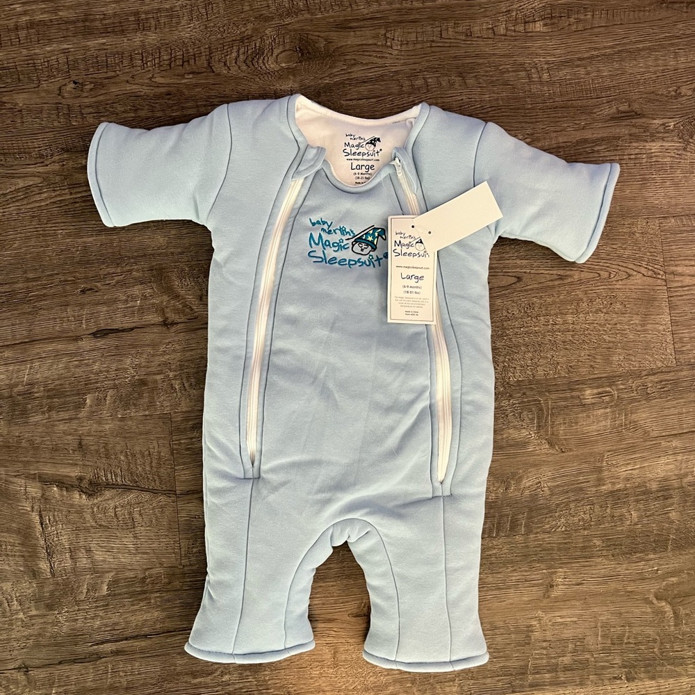 Merlin’s Magic Sleep Suit, Blue, size Large 6-9 months
